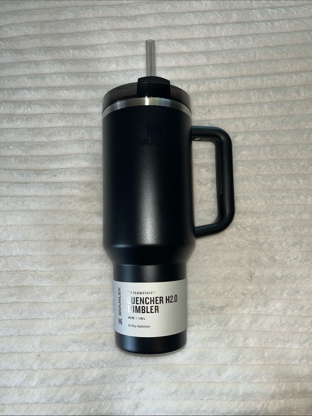 Stanley Black Travel Tumbler with Silver Accent and Handle